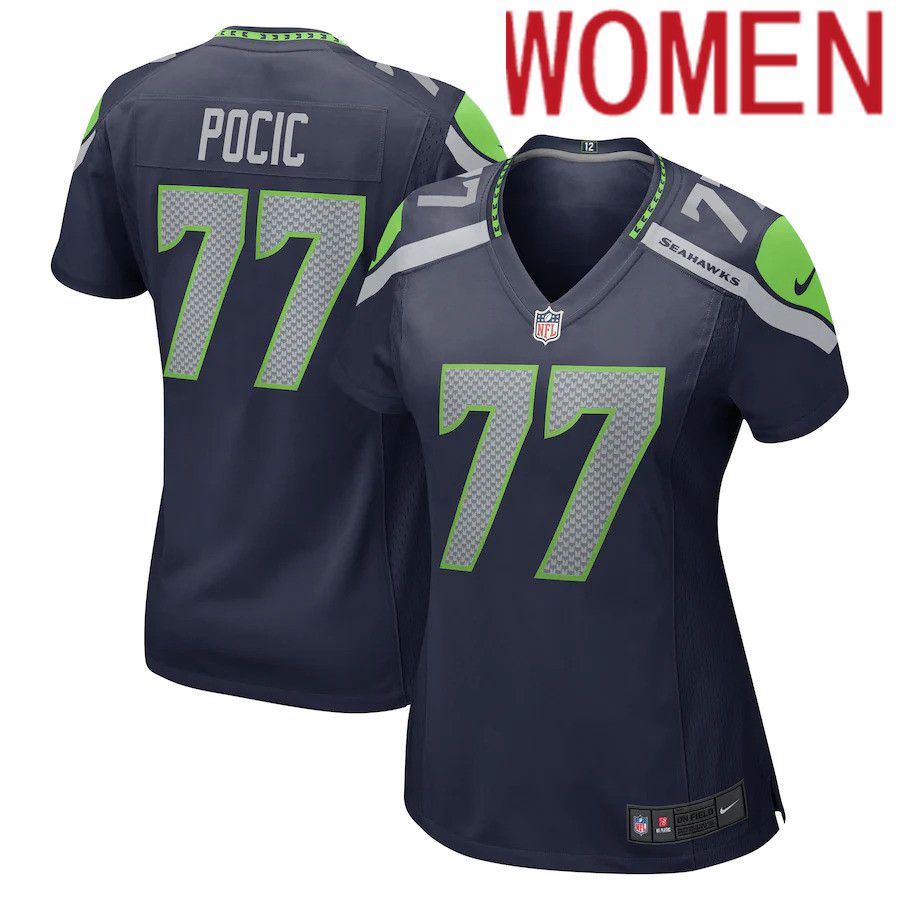 Women Seattle Seahawks #77 Ethan Pocic Nike College Navy Game NFL Jersey->women nfl jersey->Women Jersey